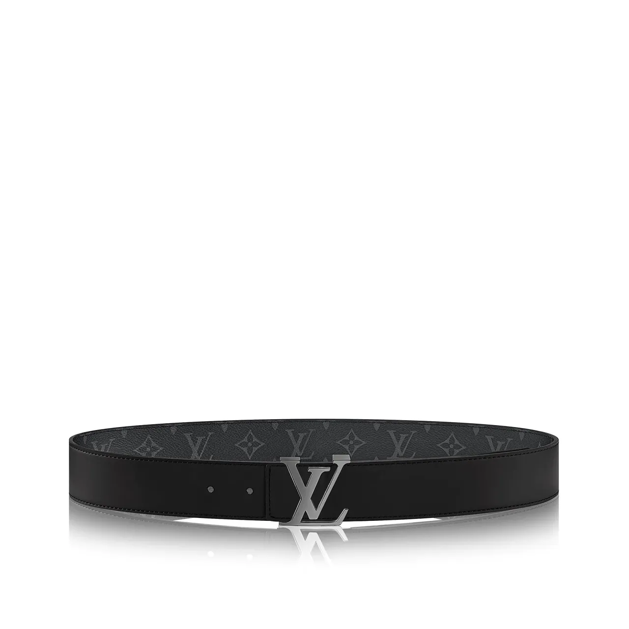 Louis Vuitton काला चांदी मोनोग्राम चढ़ी कैनवास पॉलिश्ड LV बकल चमड़े की बेल्ट 3