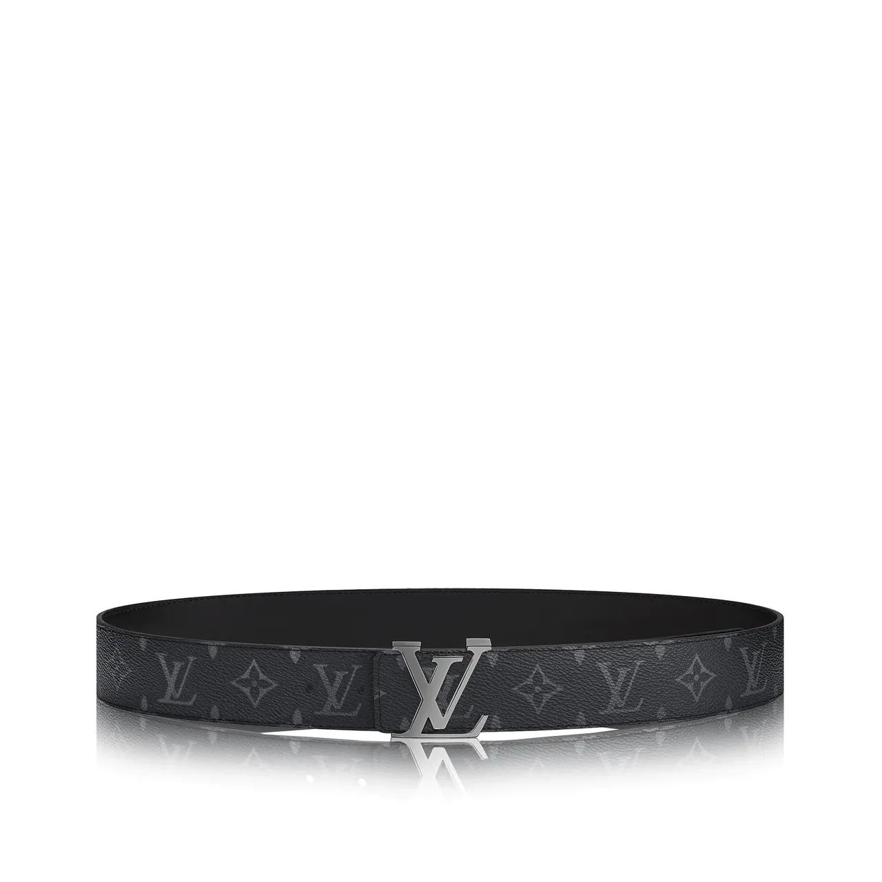 Louis Vuitton काला चांदी मोनोग्राम चढ़ी कैनवास पॉलिश्ड LV बकल चमड़े की बेल्ट 5