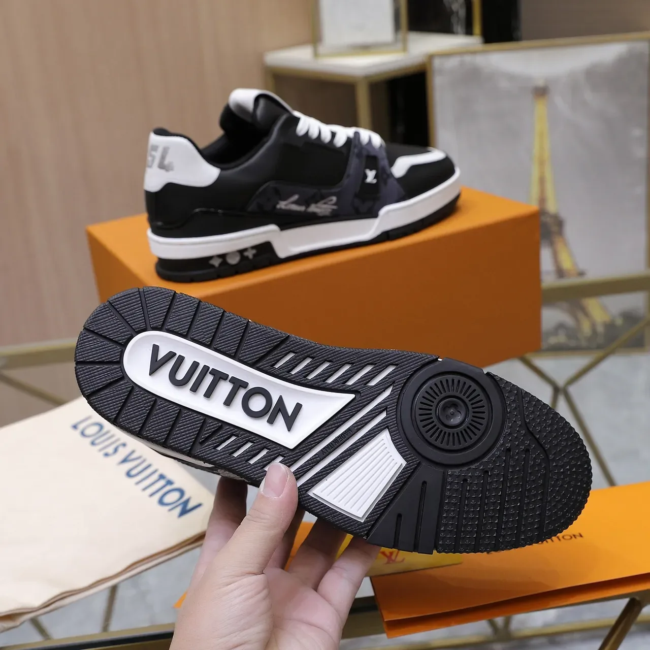 Louis Vuitton Black White Layered Sole Monogrammed Textile Panel Lifestyle Sneakers 3