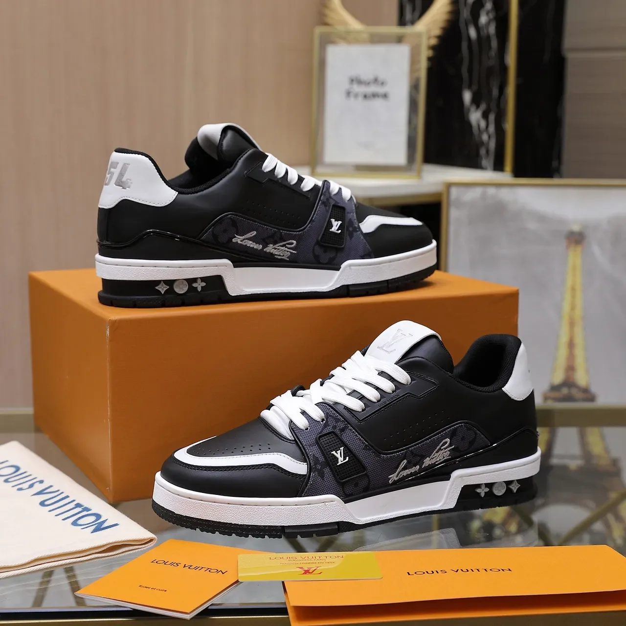 Louis Vuitton Black White Layered Sole Monogrammed Textile Panel Lifestyle Sneakers 4