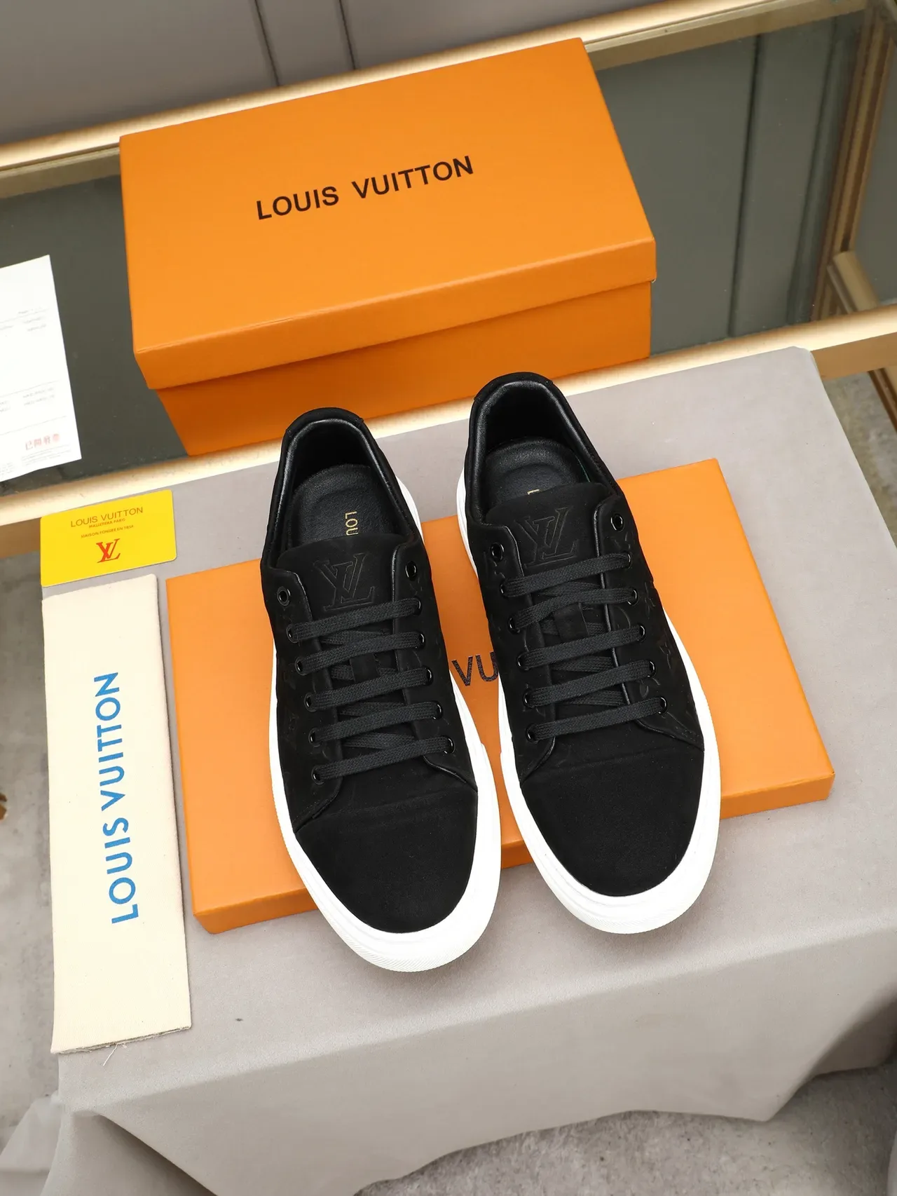 Louis Vuitton Black White Monogrammed Suede Platform Sole Lifestyle Sneakers 2