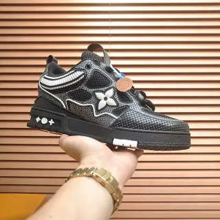 Louis Vuitton Black White Platform Sole Monogram Flower Logo Chunky Sneakers
