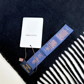 Louis Vuitton Black White Striped Fringed Scarve