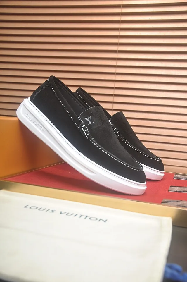 Louis Vuitton Black White Suede Upper Contrast Stitching Loafer 2