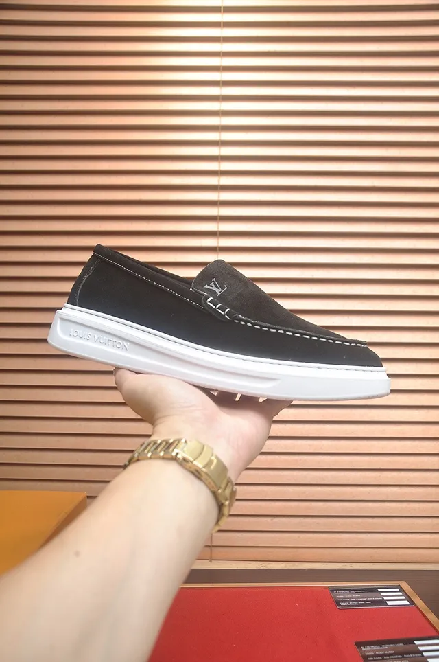 Louis Vuitton Black White Suede Upper Contrast Stitching Loafer 4