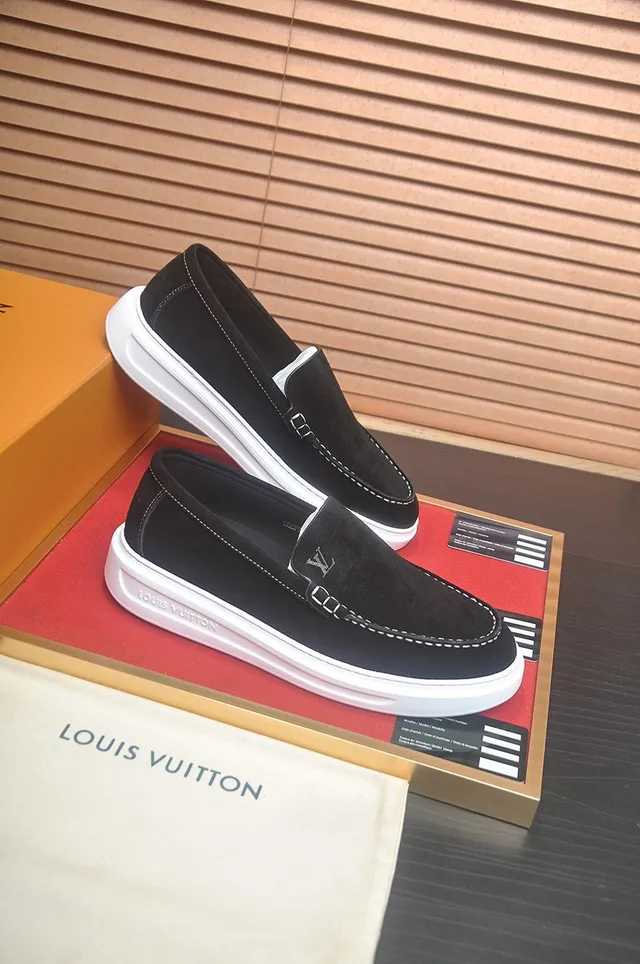 Louis Vuitton Black White Suede Upper Contrast Stitching Loafer 6