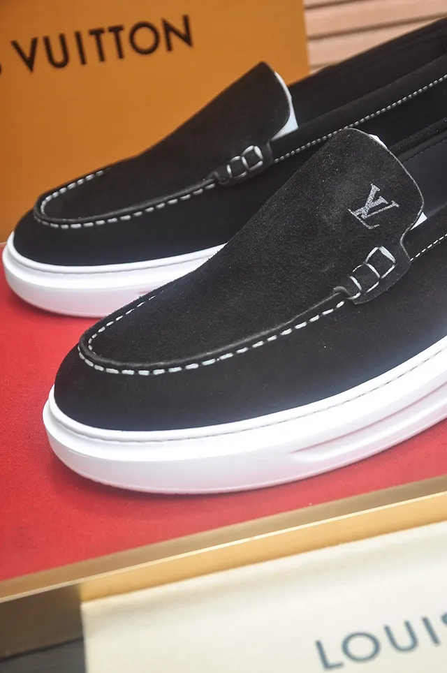 Louis Vuitton Black White Suede Upper Contrast Stitching Loafer 8