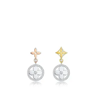 Louis Vuitton Flor Assimétrica Quatrofoil Pavé Diamante Brincos