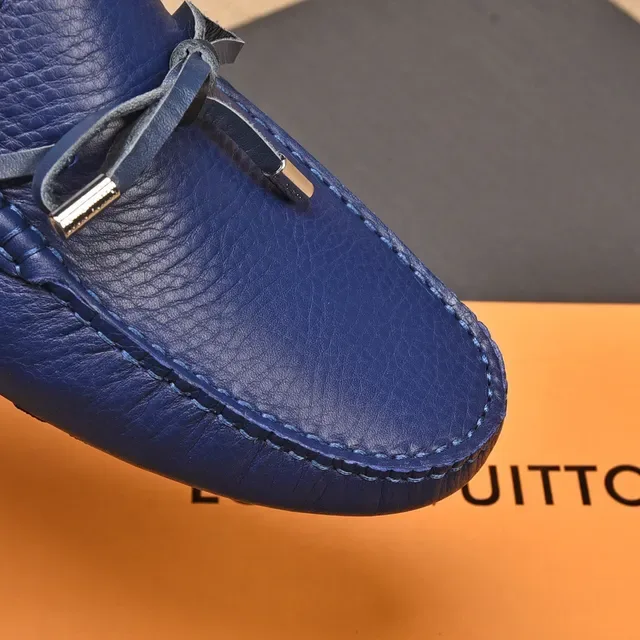 Louis Vuitton Blue Beige Pebbled Leather Knotted Bow Detail Loafer 2