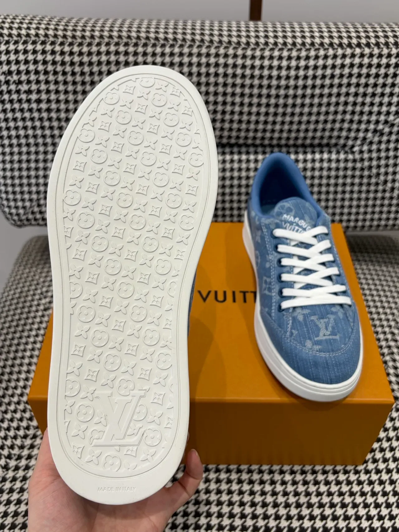 Louis Vuitton Sneakers Lifestyle Bleu Blanc Denim Haut Impression Monogram 2