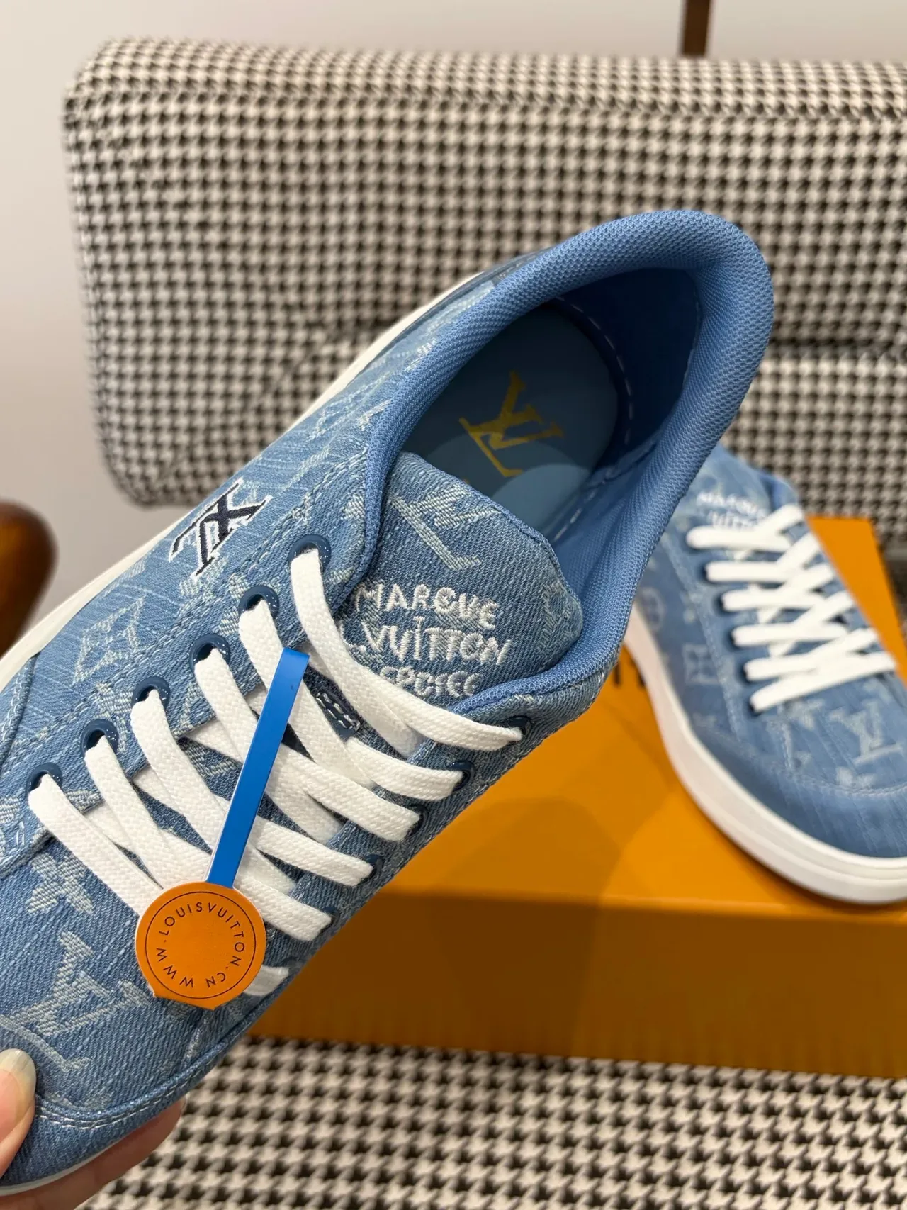 Louis Vuitton Sneakers Lifestyle Bleu Blanc Denim Haut Impression Monogram 3