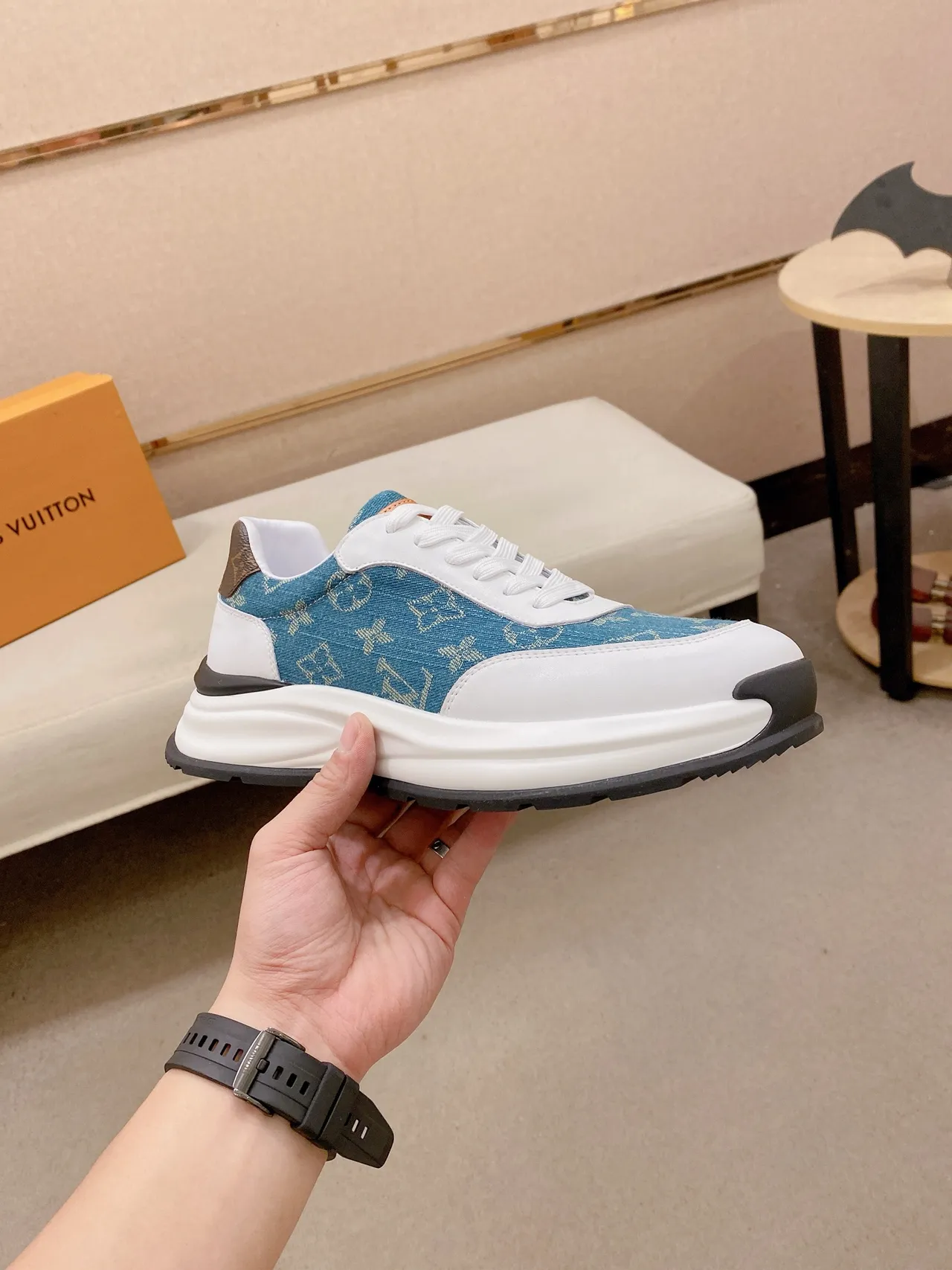 Louis Vuitton Blue White Monogram Canvas Upper Sculpted Midsole Lifestyle Sneakers 5