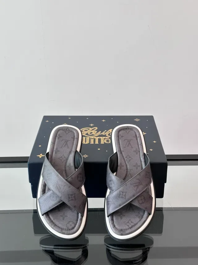 Louis Vuitton Brown Beige Monogram Canvas Cross-Strap Slippers 4