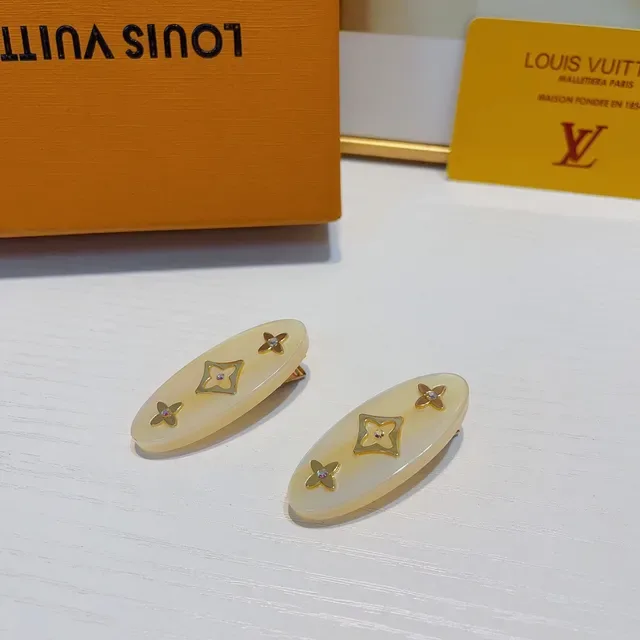 Louis Vuitton Brown Beige Oval Resin Monogram Motif Earrings 4