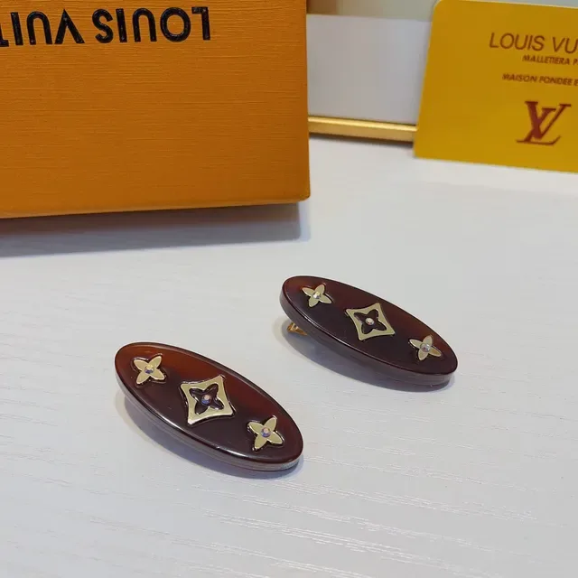 Louis Vuitton Brown Beige Oval Resin Monogram Motif Earrings 6