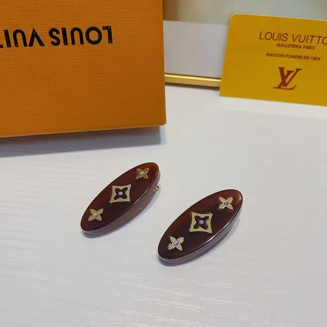Louis Vuitton Brown Beige Oval Resin Monogram Motif Earrings 7