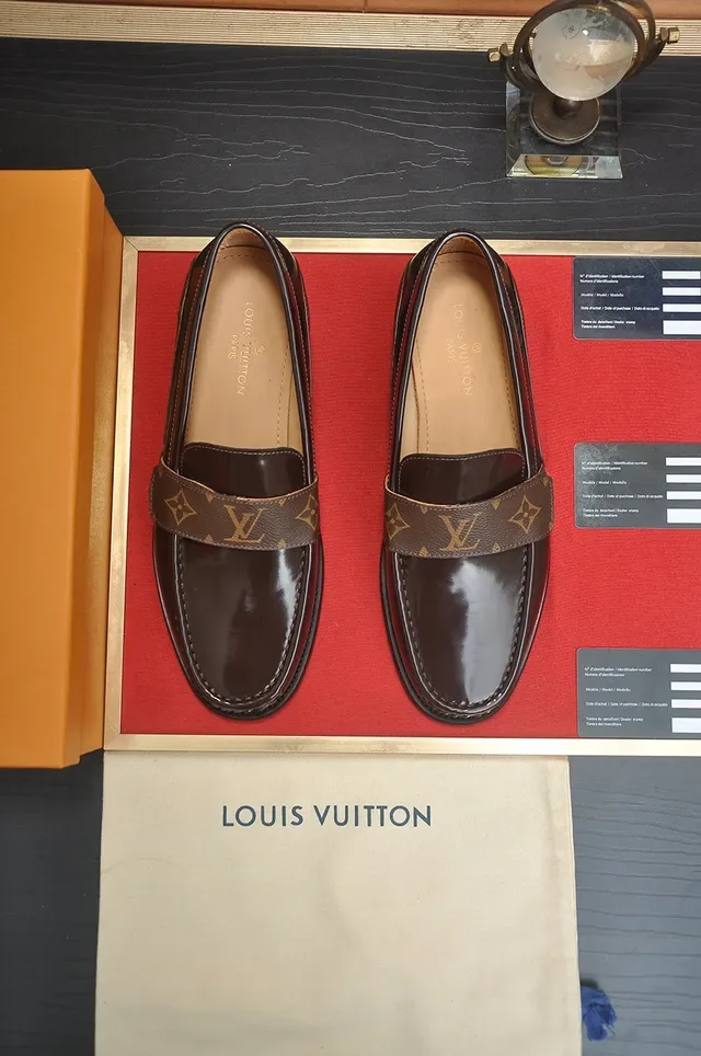 Louis Vuitton Brown Black Monogram Canvas Polished Leather Loafer 5
