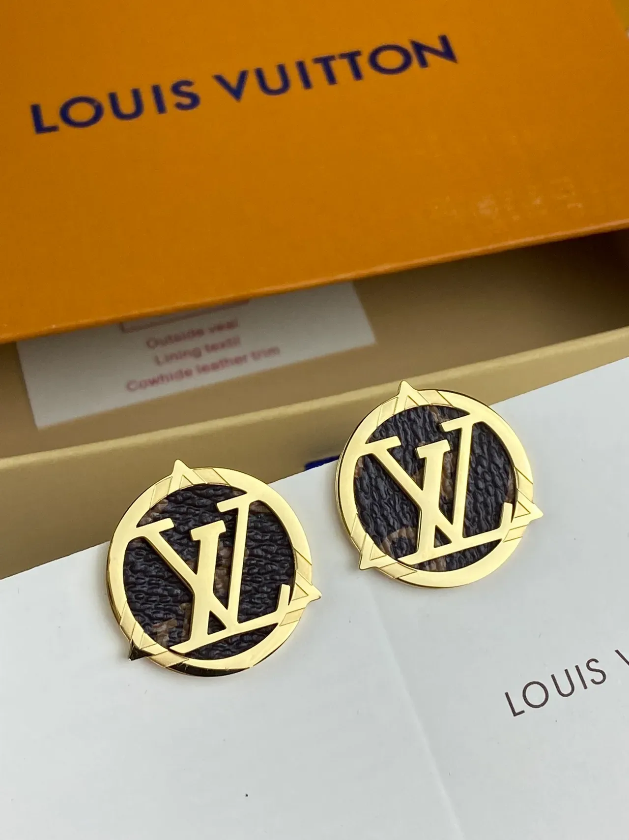 Louis Vuitton Marrón Dorado Monograma Circular Marco de Metal Joyería 3