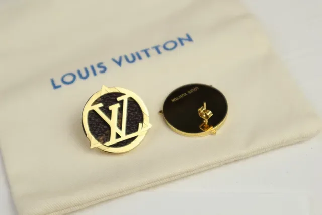 Louis Vuitton Marrón Dorado Monograma Circular Marco de Metal Joyería 5