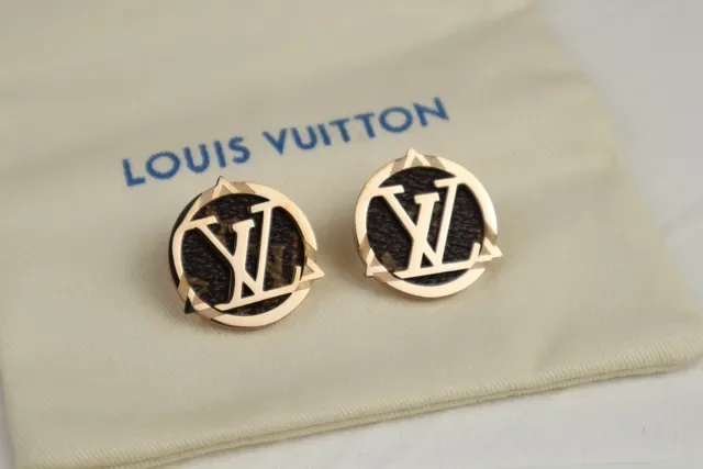 Louis Vuitton Marrón Dorado Monograma Circular Marco de Metal Joyería 7