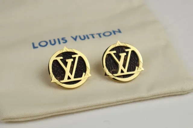 Louis Vuitton Marrón Dorado Monograma Circular Marco de Metal Joyería 8