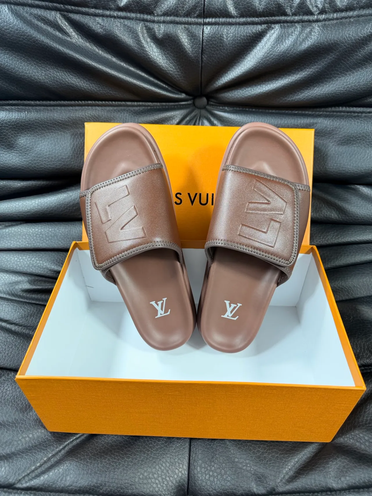Louis Vuitton Brown Monogrammed Strap Molded Rubber Sole Slippers 4