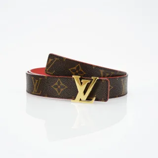 Louis Vuitton भूरा लाल मोनोग्राम कैनवास उलटने लायक लाइनिंग चमड़े का पट्टा