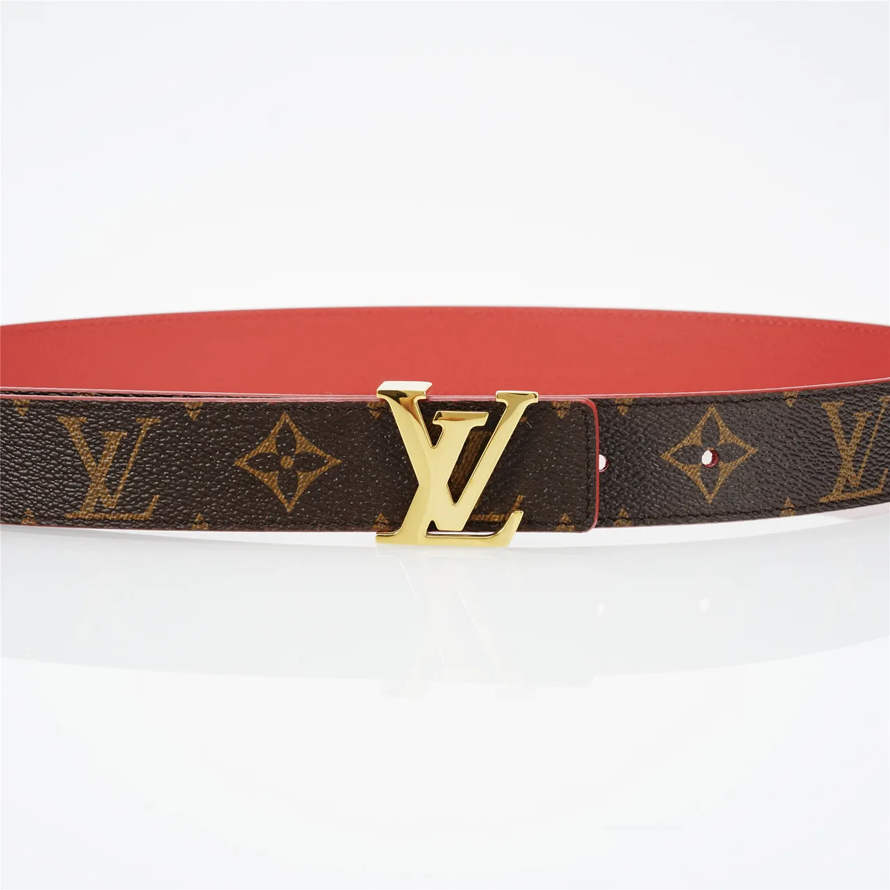 Louis Vuitton Brown Red Monogram Canvas Reversible Lining Leather Belt 8