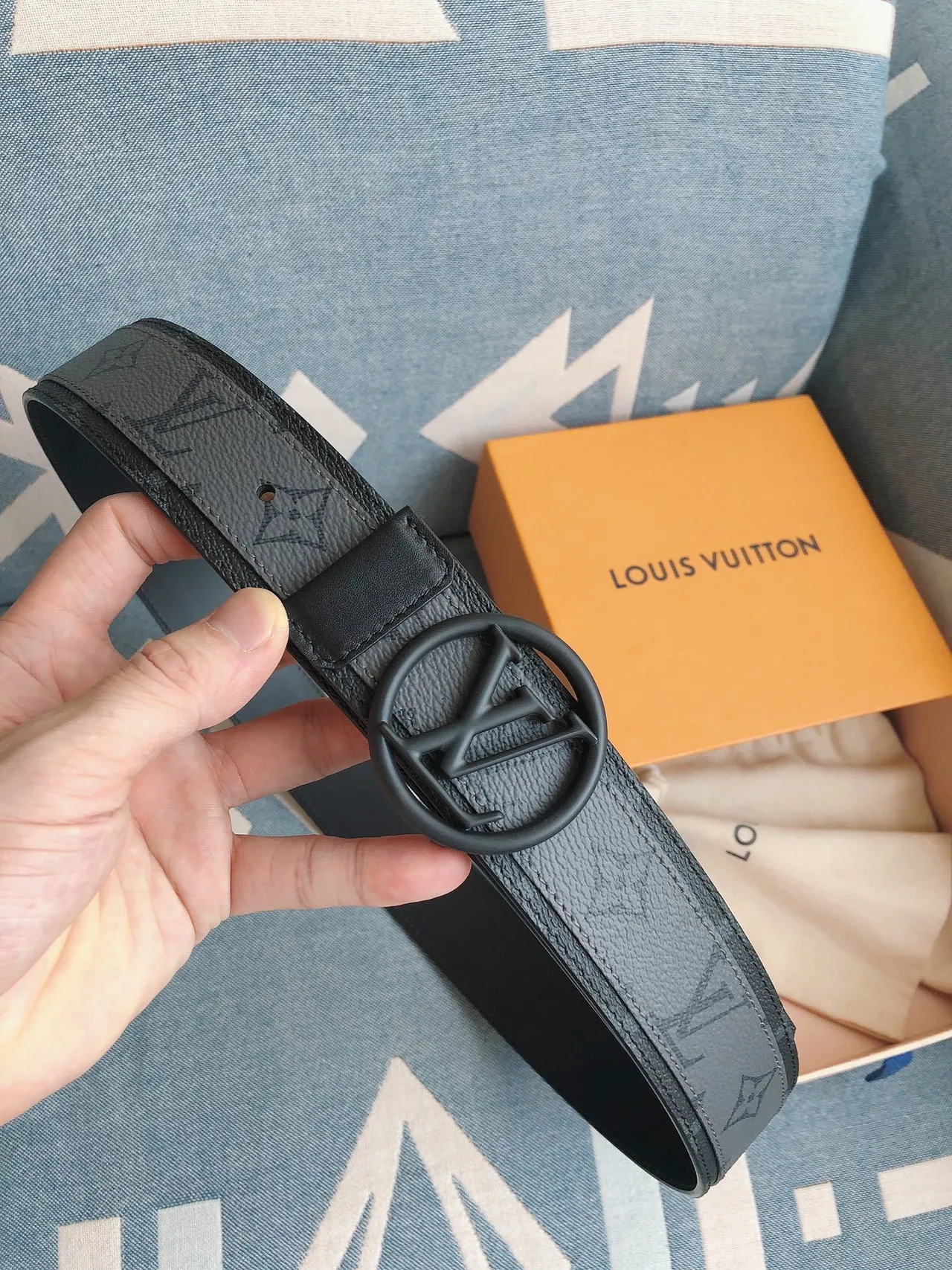 Louis Vuitton Circle LV Belt Dark Gray Monogram Leather Belt 5