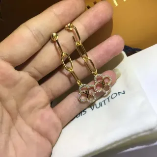 أقراط Louis Vuitton Clover Gold شفاف سلسلة رابط قطرة باڤيه كريستال تعويذات