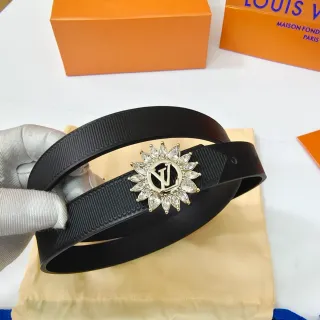 Louis Vuitton Crystal Sunburst LV Monogram cinto de couro preto