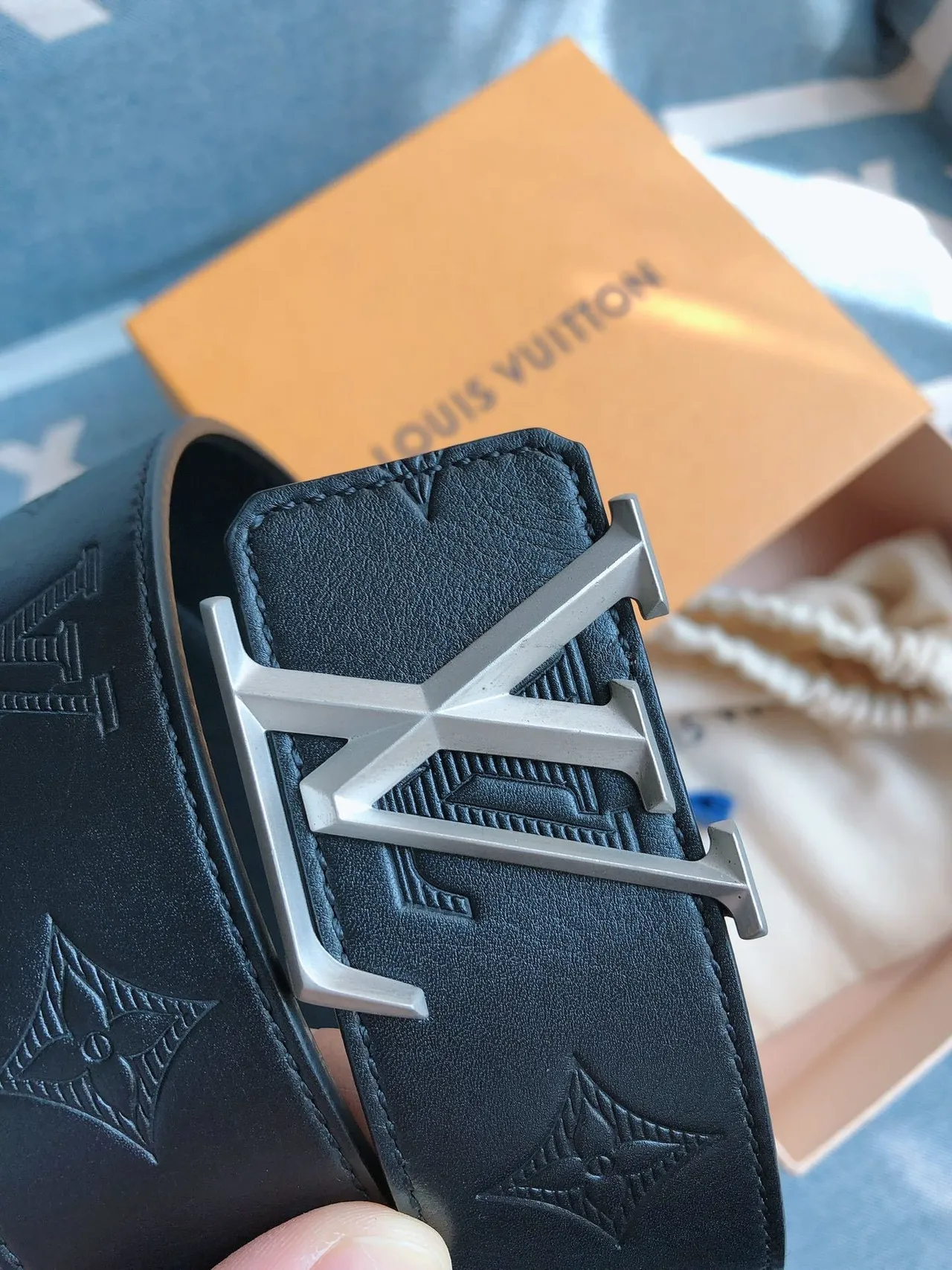 Louis Vuitton Embossed Monogram Black Leather Belt 6