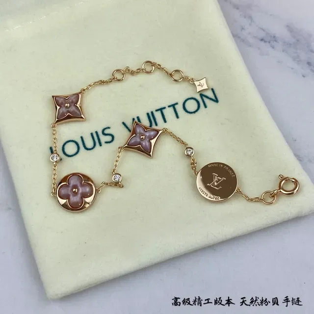 Pulseira de Corrente Louis Vuitton com Esmalte Floral e Cristal em Ouro Rosa 5