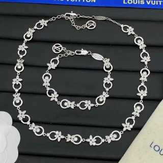 Louis Vuitton ফুলের লিঙ্ক রূপালী স্বচ্ছ নমুনা Pavé-Crystal সজ্জিত হার