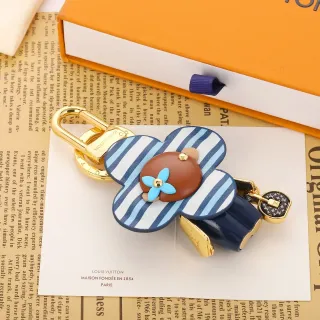 Louis Vuitton Flower Charm नीला भूरा धारीदार चमड़ा गोल्ड-टोन हार्डवेयर हैंडबैग