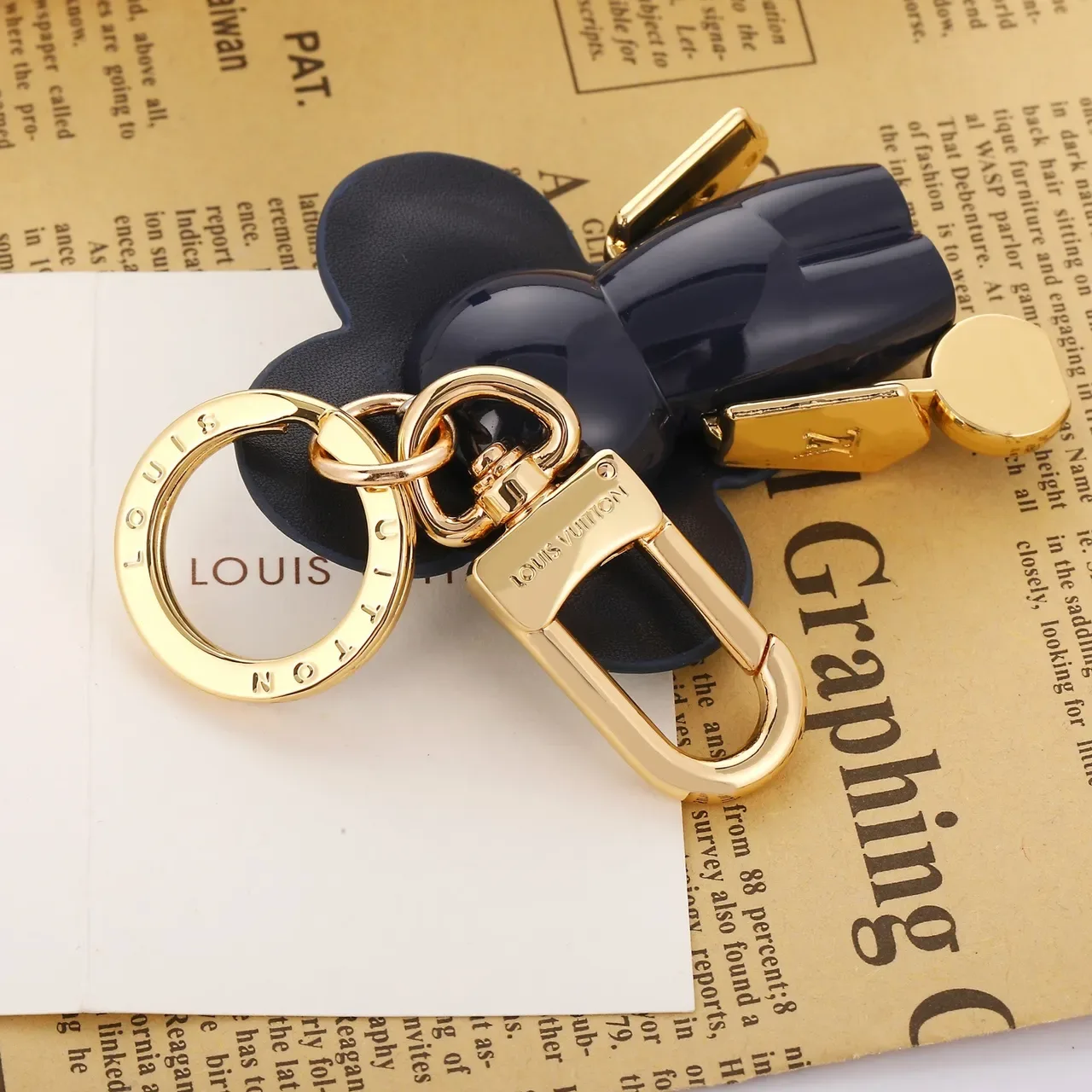 Louis Vuitton Flower Charm sac à main cuir rayé bleu marron avec quincaillerie dorée 5