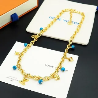 Collier Louis Vuitton Chaîne Chunky Oval-Link Multi-Charm en Or Bleu
