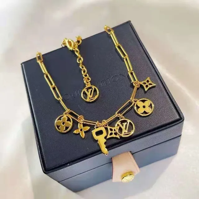 Louis Vuitton Gold Paperclip Chain Multi-Charm Pendant Necklace 2