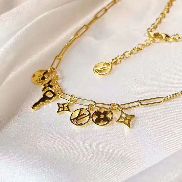 Louis Vuitton Gold Paperclip Chain Multi-Charm Pendant Necklace 3