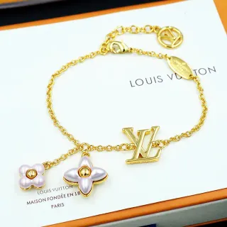 Louis Vuitton سلسلة كرب ذهبية وردية LV Monogram سوار بندانت