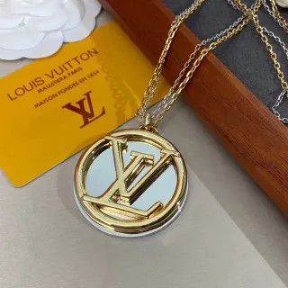 Louis Vuitton Pingente Circular Interlocking LV Monogram Colar Ouro Prata