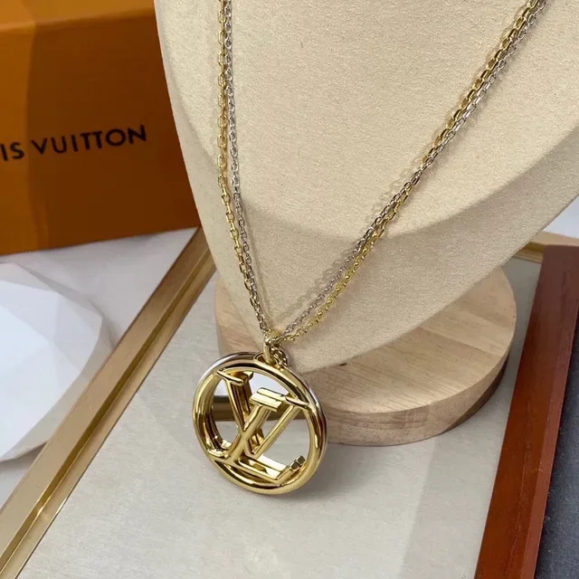 Louis Vuitton Gold Silver Circular Pendant Interlocking LV Monogram Necklace 9