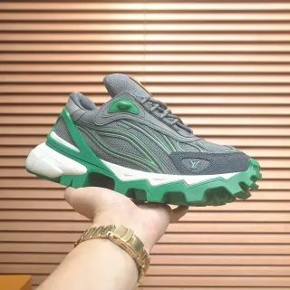 Louis Vuitton Gray Green Sole Mesh Upper Chunky Sneakers