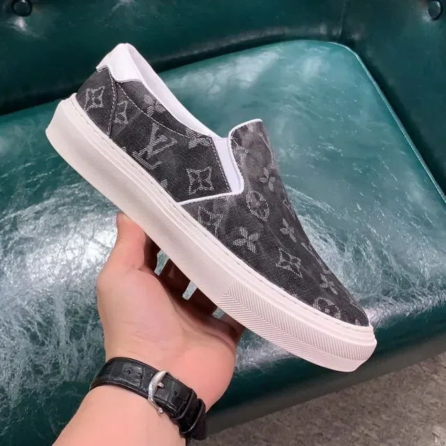 Louis Vuitton Gray White Monogram Canvas Slip-On Lifestyle Sneakers 2