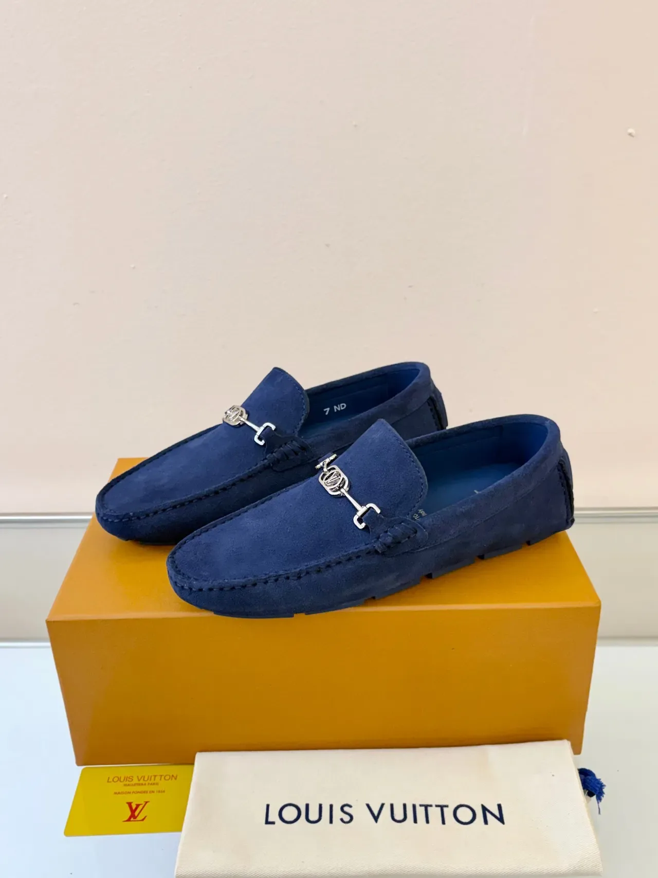 Louis Vuitton Horsebit 1955 Navy Suede Loafers 2