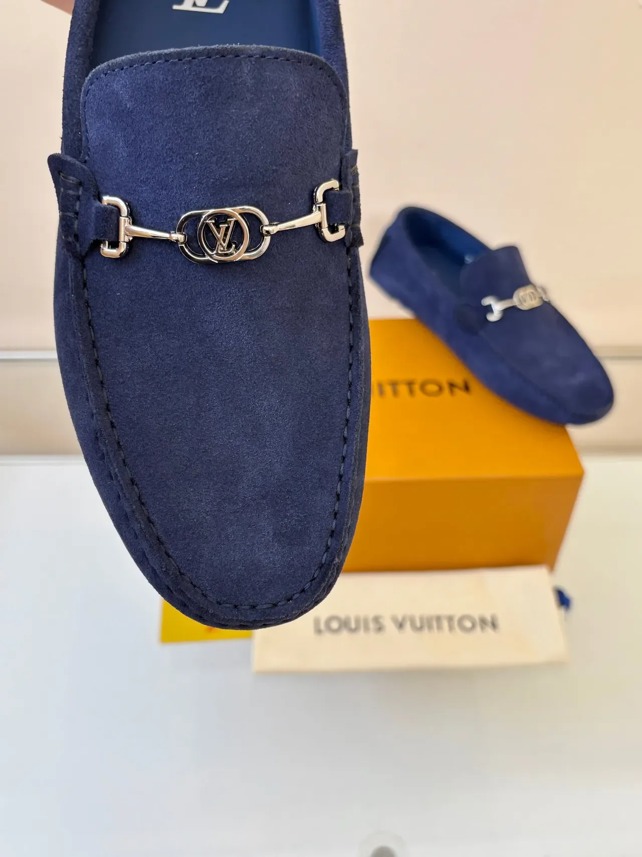 Louis Vuitton Horsebit 1955 Navy Suede Loafers 3