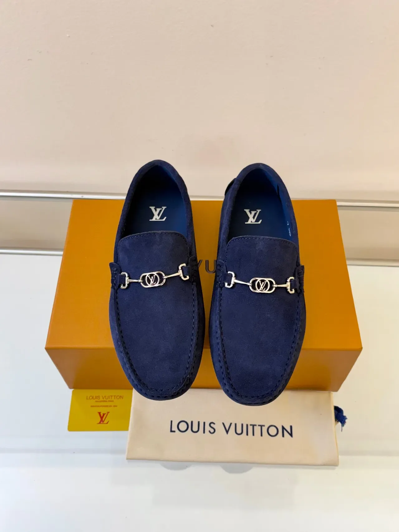 Louis Vuitton Horsebit 1955 Navy Suede Loafers 6