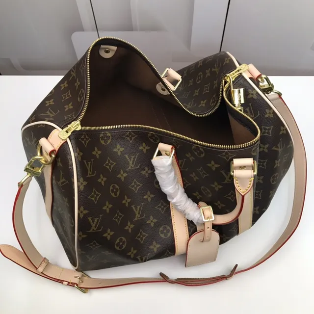 Louis Vuitton Keepall Bandoulière Monogram Canvas Marrón y Tan Duffle Bag 2