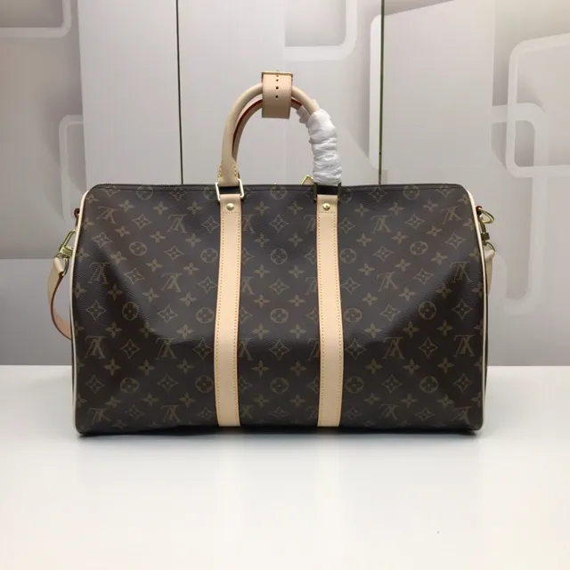 Louis Vuitton Keepall Bandoulière Monogram Canvas Marrón y Tan Duffle Bag 7