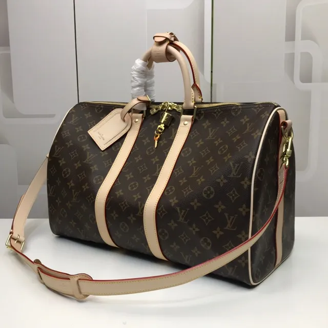 Louis Vuitton Keepall Bandoulière Monogram Canvas Marrón y Tan Duffle Bag 9